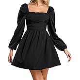 JKMNAO Women Long Sleeve Fall Mini Dress Casual Square Neck Wedding Guest A Line Short Dresses