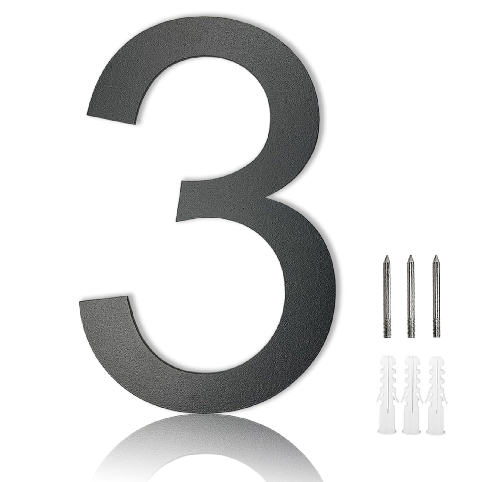 MOLVCE 8 inch Large House Number for Outside Floating, Anthracite Solid Stainless Steel RAL 7016 Anthracite Door Number Fine Structure Powder Coated, Sign Screw On, Font Arial - Number 3