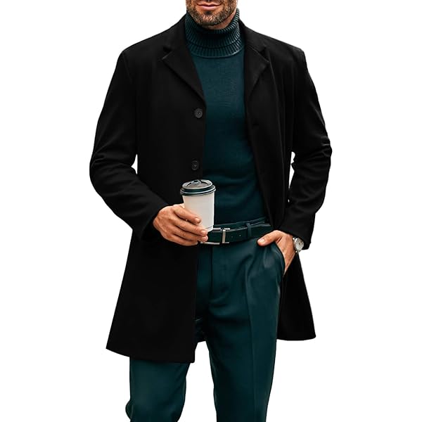 Ymosrh Men's Coats, Trench Slim Fit Single Breasted Belted