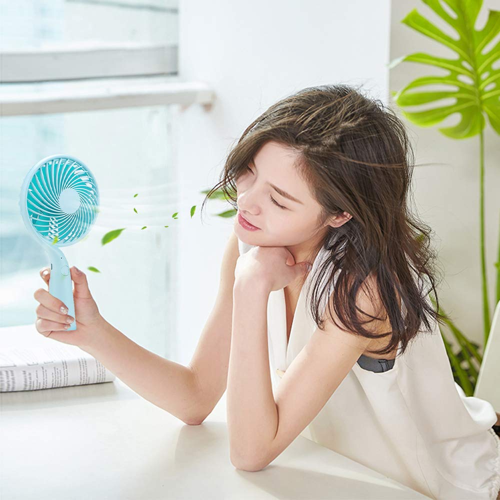 LBTbate Mini Handheld Fan, Portable Personal Fan Chargeable Battery Operated Powered Cooling Desktop Electric Fan with Base, 3 Speeds for Office/Home/Travel/Outdoor (Green)