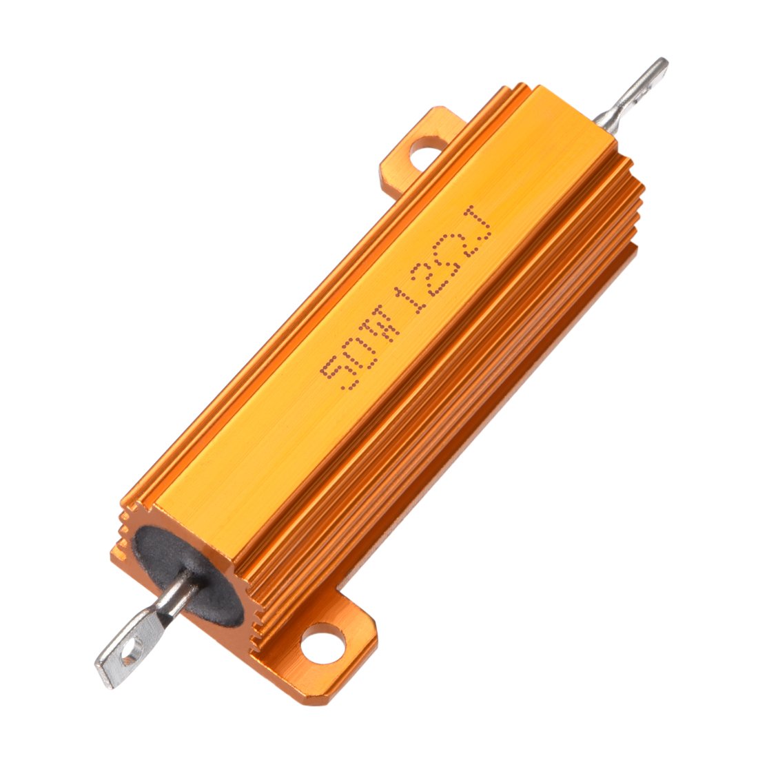 sourcingmap 50W 12 Ohm 5% Aluminum Housing Resistor Screw Tap Chassis Mounted Aluminum Case Wirewound Resistor Load Resistors Yellow 1pcs