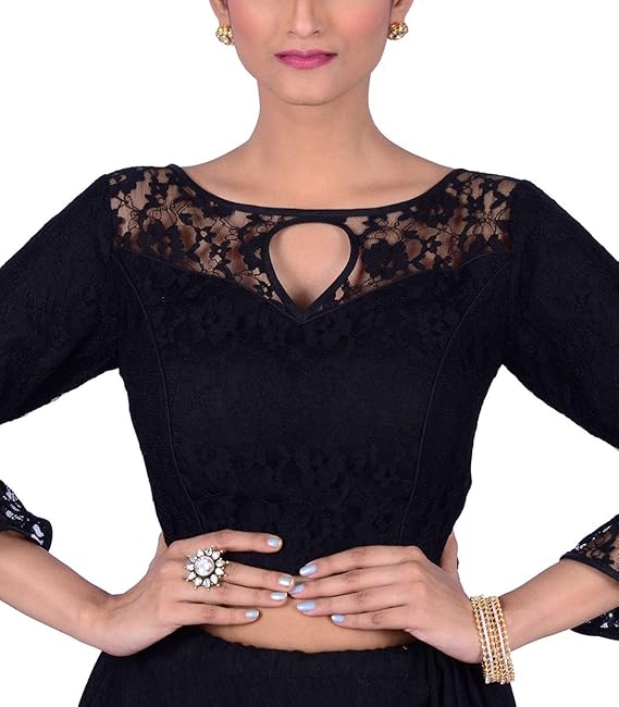 AllSilks Black Self Textured Net Designer Blouse for Women at Amazon Womenâs Clothing store