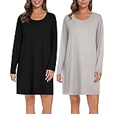 Ekouaer 2 Pack Long Sleeve Sleep Shirts for Women Soft Night Shirts Pullover Nightgowns Comfy Night Gowns Dress S-3XL
