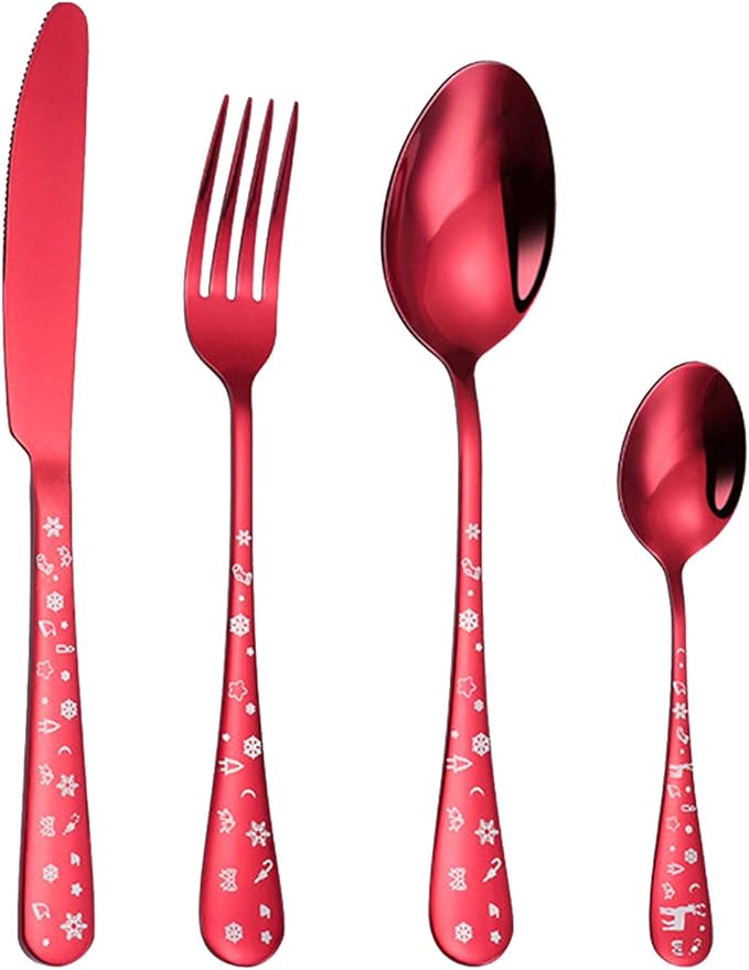 Knife and Fork Set 410 Stainless Steel Christmas Cutlery Flatware Set Include Knife/Fork/Spoon