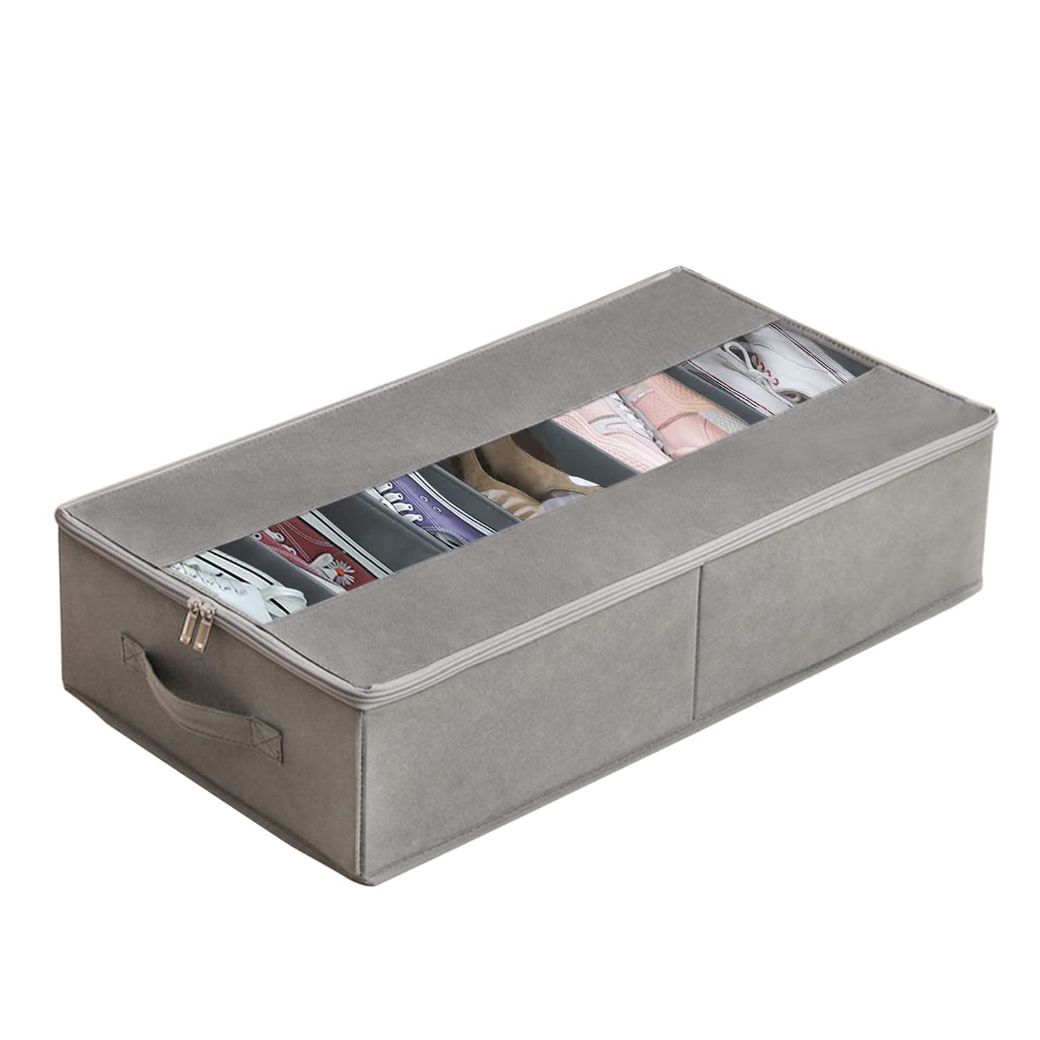 Cynamus Underbed Chest of Drawers for Shoes Storage, Underbed Shoe Organiser Storage Box, Underbed Organiser, Foldable Shoe Storage Bag with Lid, with 6 Compartments, Grey