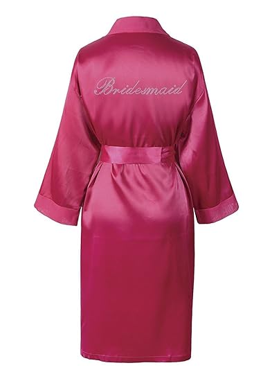 Pink Bridesmaid Satin Rhinestone Bathrobe Wedding Day Personalised Honeymoon Dressing Gown by CrystalsRus