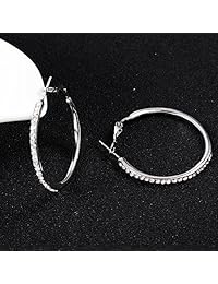 Pendientes de aro, circonita cúbica, chapados en oro blanco, pendientes de aro para mujeres, pendientes de brillantes para niñas