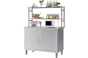 JFHID Stainless Steel Table with Cabinet 40"x20" Prep Worktable for Commercial Kitchen Steel Countertop with Adjustable Tier & Cabinet Shelf Work Table Workbench for Home Restaurant