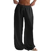 RoseSeek Womens Linen Pants Wide Leg Loose Cotton Swimsuit Coverups Summer Pants Beach Vacation Outfits Black Small