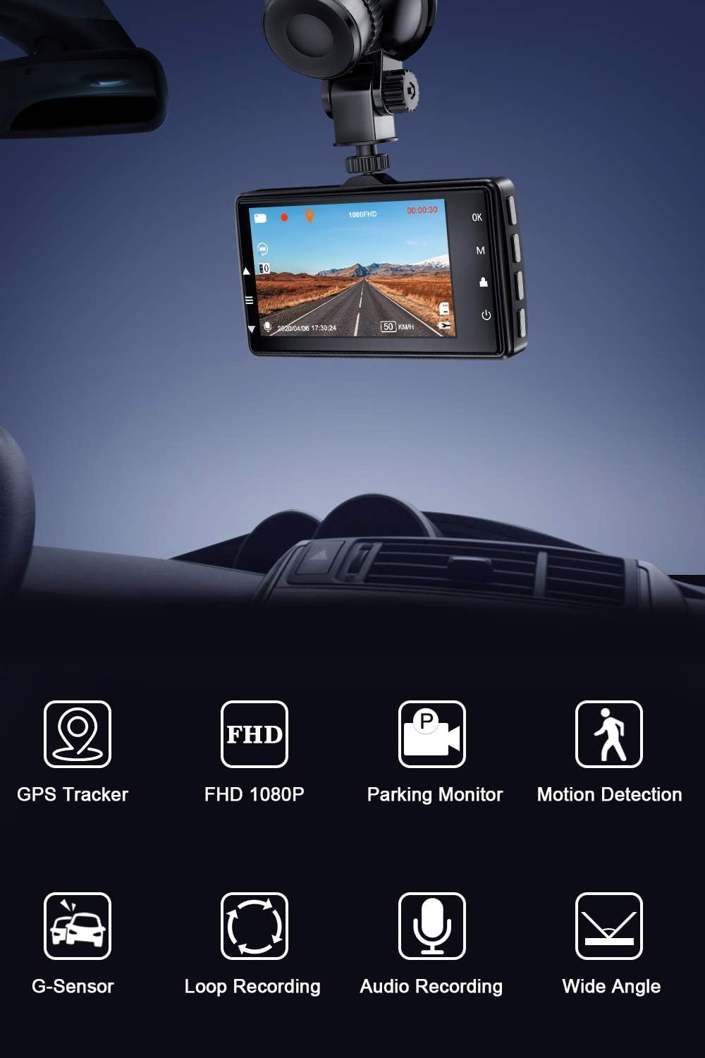 【2020 New Version】CHORTAU Dash Cam GPS Car Camera Full HD 1080P, Car Cam 170° Wide Angle,3 Inch