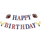Glitter Football Birthday Party Decorations Pre-Strung Football Happy Birthday Banner with Football Goal Post Sign for Sports Theme Party Supplies (Blue Red)