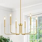 Brass Gold Chandelier, 6-Light Chandelier Light Fixture Farmhouse Chandeliers for Dining Room, Vintage Candle Pendant Light F