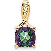 14k Yellow Gold Pendant with Cushion Cut Mystic Topaz in Purple and Green, Twisted Bail with White Diamond Accents, Modern Gemstone Jewelry for Women, Fine Necklace for Daily Wear or Evening