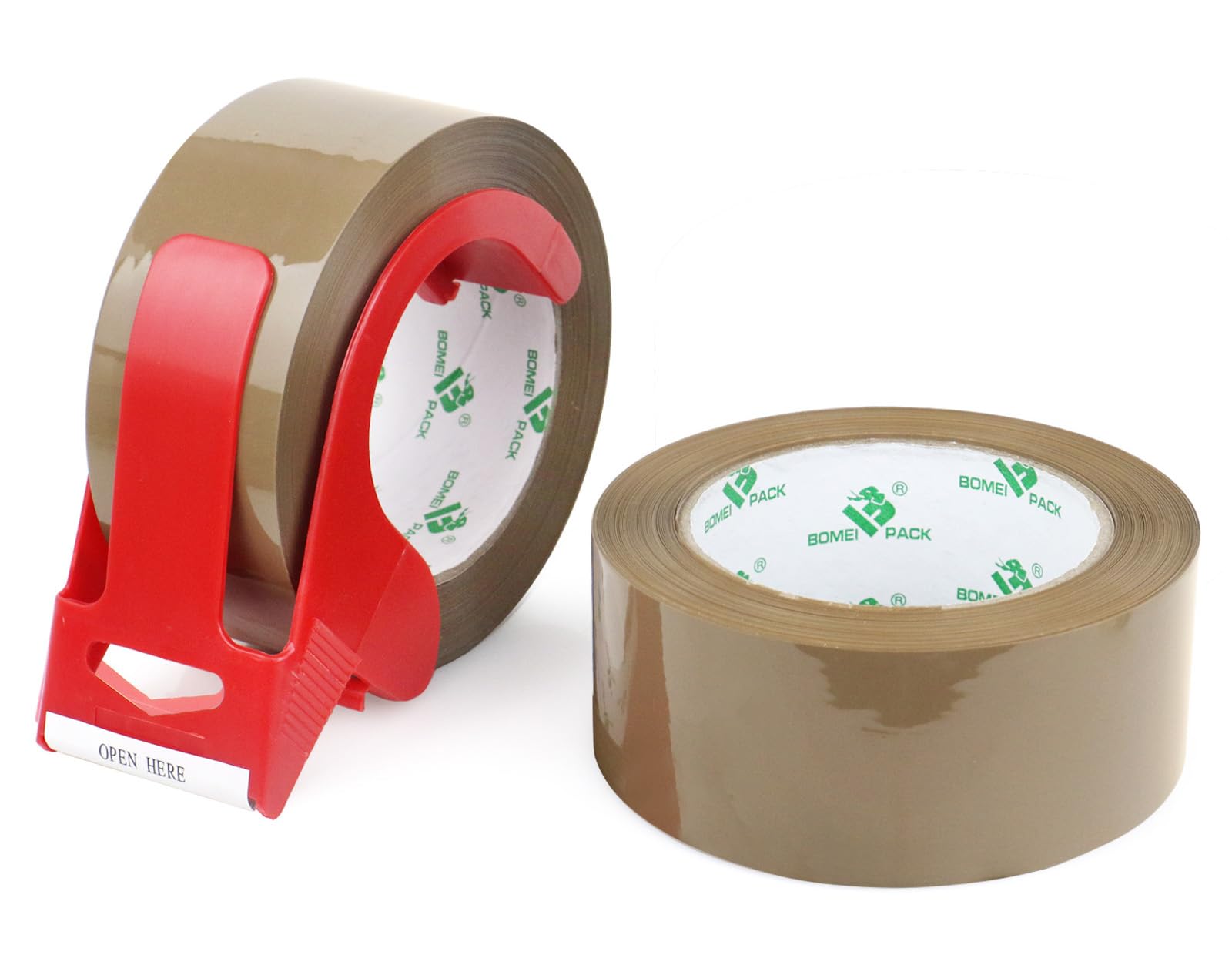 BOMEI PACK 2 Rolls No Bubble Brown Box Tape Sticky Parcel Secure Packing Tape with 1 Dispenser,Heavy Duty Moving boxes Sealing Tape,48 mic x 48 mm x 66m