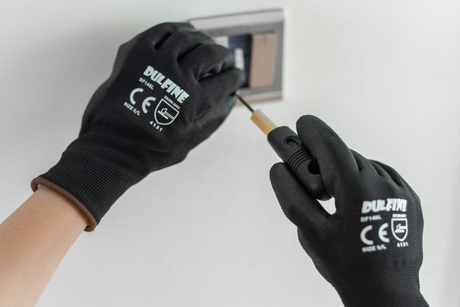 Ultra-Thin PU Coated Work Gloves-12 Pairs, Excellent Grip, Nylon Shell Black Polyurethane Coated Safety Work Gloves, Knit Wrist Cuff, Ideal for Light Duty Work. (Extra Large) - - 