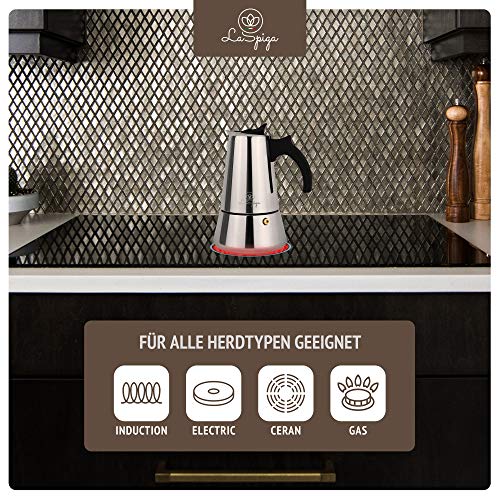 Premium Espressokocher von LaSpiga | Mokkakanne Espressokanne Coffee Maker aus hochwertigem 430 Edelstahl | geeignet für… – Bild 6