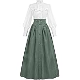 CR ROLECOS Edwardian Victorian Dress for Women 1800s Renaissance Ball Gown Costume with Pockets