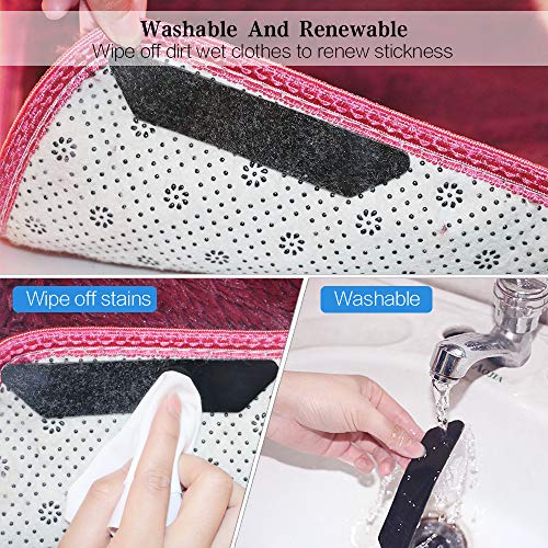ZC GEL Rug Gripper with Super Stickiness, Upgraded Carpet Gripper Double Sided Anti Curling Non Slip Washable & Reusable Rug Grippers for Hardwood Floors and Area Rugs, Black 16 pcs