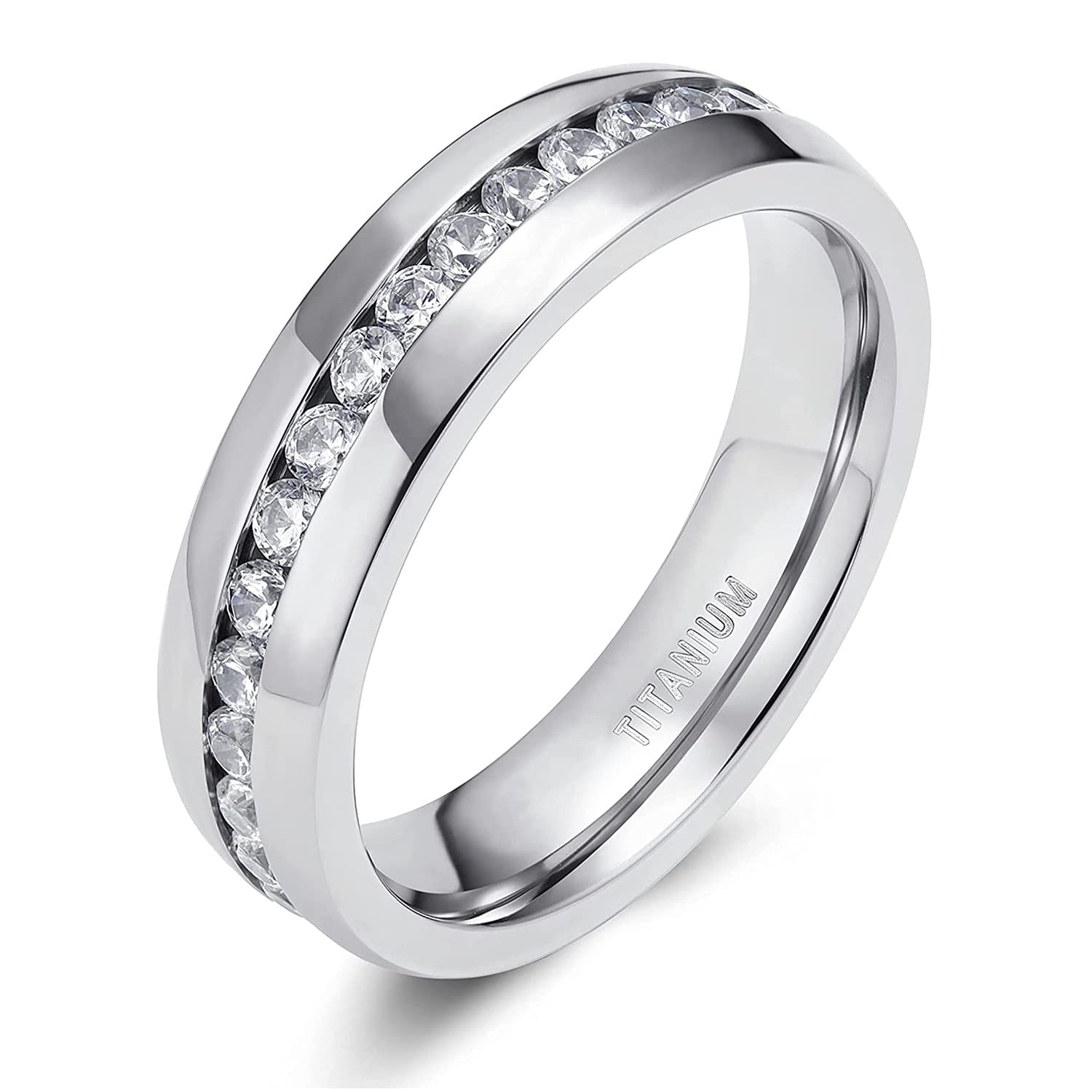 Zakk Women Eternity Ring Titanium Cubic Zirconia Polish Promise Engagement Wedding Band 4mm 6mm (6mm,Size K 1/2)