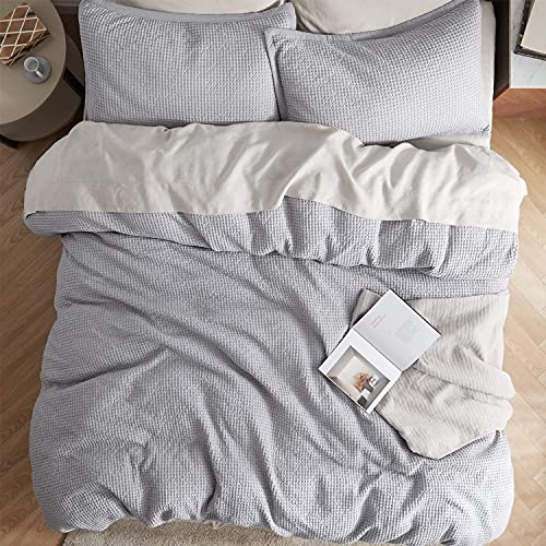 Bedsure Cotton Duvet Cover Queen 100 Cotton Waffle Weave Grey Duvet