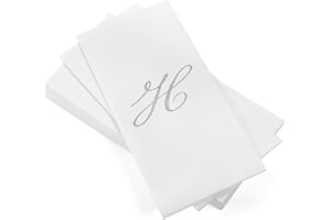 AH AMERICAN HOMESTEAD Disposable Hand Towels for Bathroom 50 Count - Guest Bathroom Essentials -Bathroom Paper Towels - Monogrammed Disposable Napkins - Wedding Napkins in Paper Towel Tray (Silver, H)