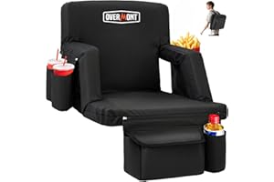 Overmont Stadium Seat with Back Support – 6-Position Recliner, Extra Wide Cushion, Dual Hooks, Backpack Straps, and Multiple 