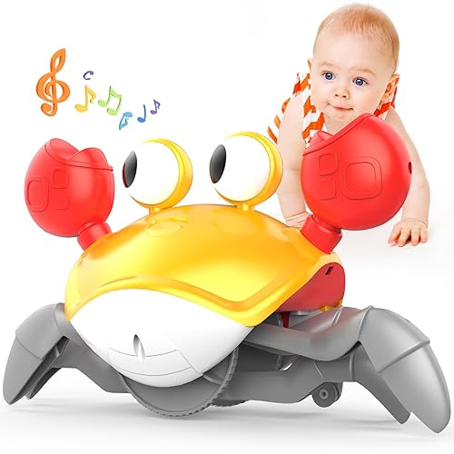 Yeaye Crawling Crab Baby Toys Infant Tummy Time Toy Gifts for 10 11 12 Boy Girl with Learning Crawl System Music for 0-6 6-12 12-18 36