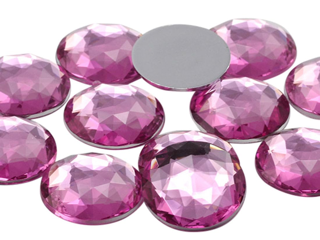 25mm Rose H112 Flat Back Round Acrylic Rhinestones Plastic Circle Gems for Costume Making Cosplay Jewels Pro Grade Embelishments - 20 Pieces (Rose) — image 1