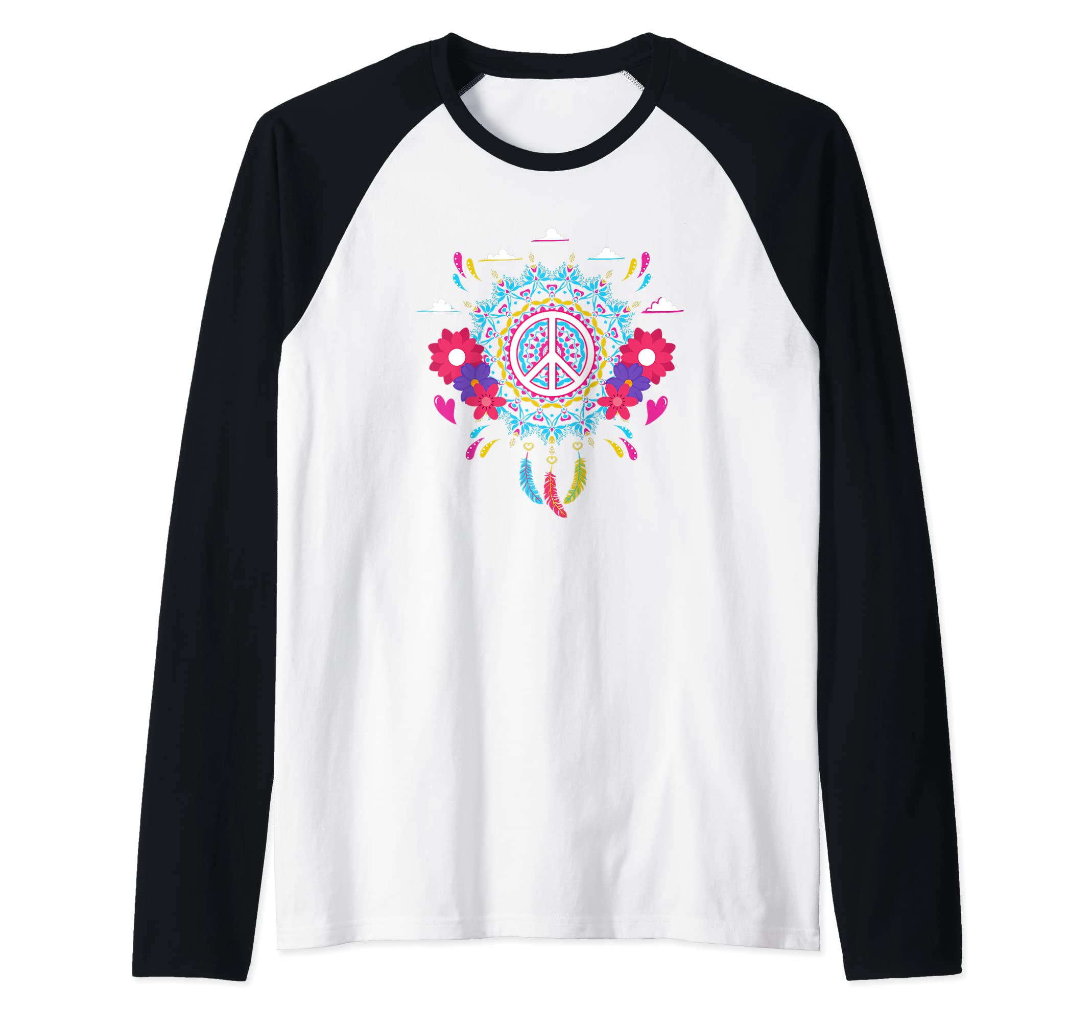 Native Wind Catcher Wind Spinner Boho Mandala Peace Sign Raglan Baseball Tee