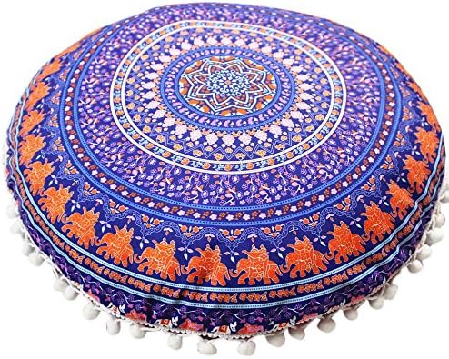 Balakie Throw Pillow Case, Indian Mandala Cushion Cover Round Bohemian Sofa Home Decor Soft Comfortable Pillow Slip Gift(D,Diameter:43cm(17.0"))