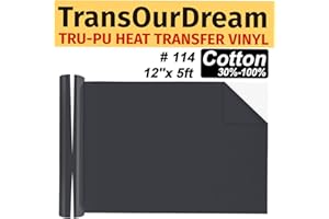 TransOurDream Matte Grey HTV Heat Transfer Vinyl Roll for All Cutter Machines - 12'' x 5ft PU Charcoal Grey Iron on Vinyl for T-Shirts - Thin and Easy to Weed