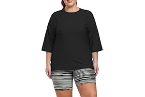 Inno 2 Piece Women's Plus Size Rash Guard Set Quick Dry Swimsuit UPF 50+ Bathing Suit Swim Shirt and Shorts 1X-6X