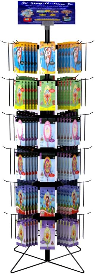 Vulcan Industries, 67-36, 48-Hook Spinner Wire Display Rack, 6 Tiers 67" High, Space-Saving, Rotating Wire Display, Top Mounted Sign Holder