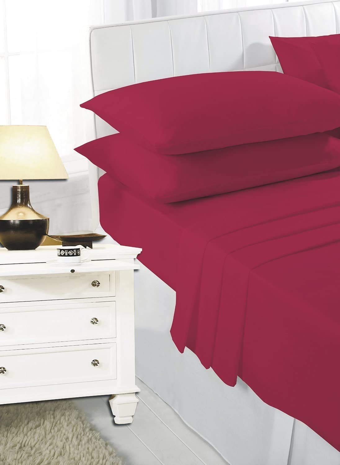 CreationsMart Luxury Percale Polycotton Bedding 40CM/16 Extra Deep Fitted Sheets In 14 Colours (Red, Double)