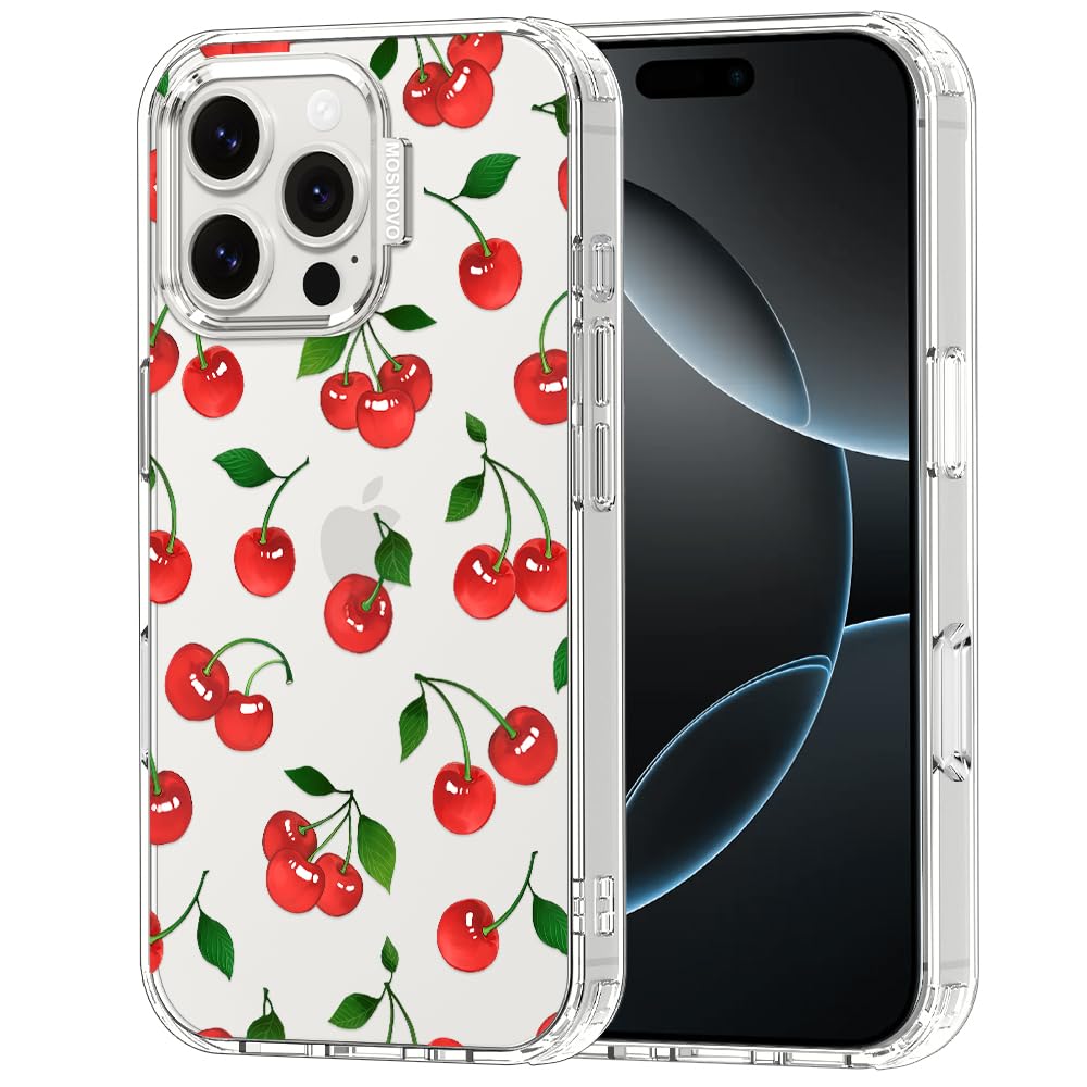 MOSNOVO Case for iPhone 16 Pro Max, [Buffertech 6.6ft Military-Grade Drop Protection] [Anti Peel Off Tech] Clear TPU Bumper Phone Case Cover Design - Cute Cherry — image 1