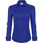 siliteelon Womens Classic-Fit Dress Shirts Long Sleeve Button Down Wrinkle-Free Stretch Solid Casual Work Office Blouse Top