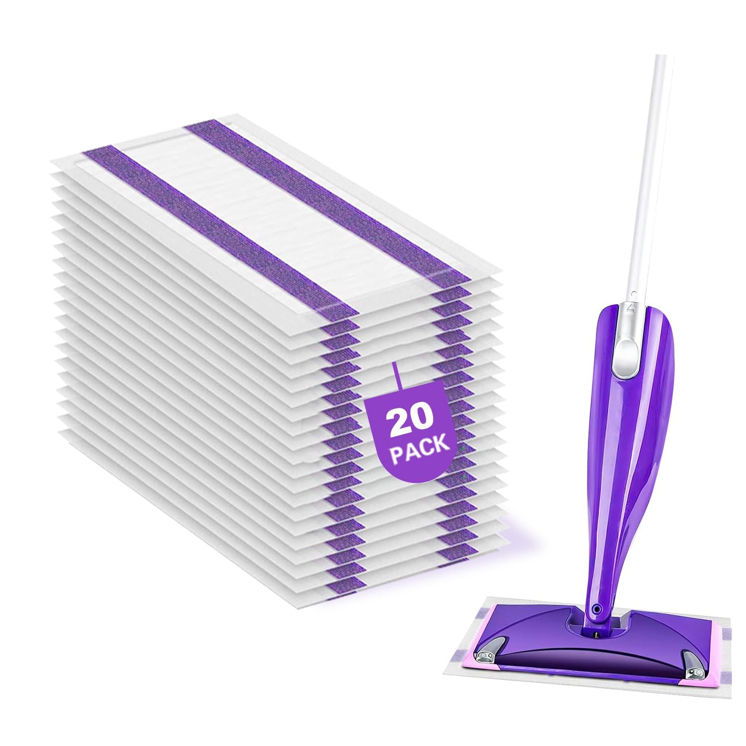 Photo 1 of 20 Count Disposable Mop Pads Refills for Swiffer Wet Jet Spray Mops, Wet Jet Mopping Pads for All Purpose Multi Surface Hardwood Floor Cleaning, 4 Layers Thickened and Super Absorbent.