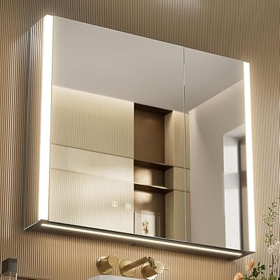 KWW LED Lighted Bathroom Medicine Cabinet with Mirror 3 Color Dimmer Defogger