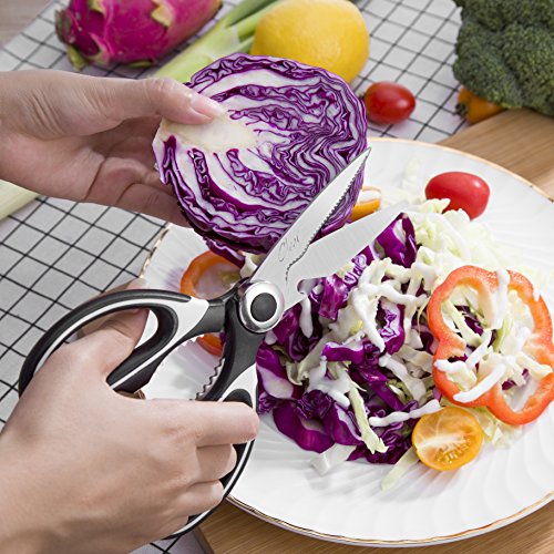 Kitchen Scissors Stainless-Steel Multi-Purpose Heavy-Duty Dishwasher Safe Scissors for Cutting Chicken, Poultry, Seafood, Meat, Vegetables, Herbs, Food and Gaden - Black
