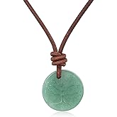 COAI Tree of Life Necklace Green Aventurine Pendant, Adjustable Nylon Cord/Leather Necklace for Men Women