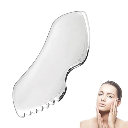 1PCS Metal Gua Sha Silver Gua Sha Metal for Jawline Cellulite and Puffiness for Gua Sha Stainless Steel Metal Lymphatic Drainage Massage Suitable for Face Eyes Neck Body(10 x 4 CM)