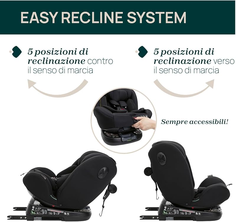 Unico Evo I-Size, Seggiolino Auto 0-36 Kg, omologato ECE R129/03, Isofix Girevole A 360° E Reclinabile, Gruppo 0+/1/2/3 Da 0 A 12 Anni