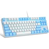 MageGee 75% Mechanical Gaming Keyboard, Red Switch, LED Blue Backlit, 87 Keys Compact TKL Wired Keyboards for Windows Laptop PC Gamer - White/Blue