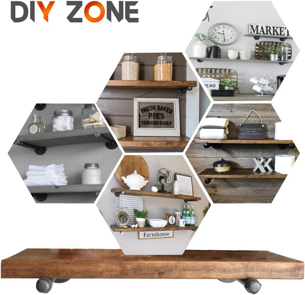 Pipe Shelf Bracket 12 Inch (6 pcs Black Steel) – Pipe Bracket for Wood Floating Shelf Vintage Look – Industrial Pipe Shelves with All Accessories Needed (Shelf Not Included): Home Improvement
