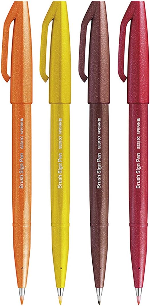 Pentel SES15C Brush Sign Pen Set 4 Piece Assortment Autumn, brown, 1 count (Pack of 4)