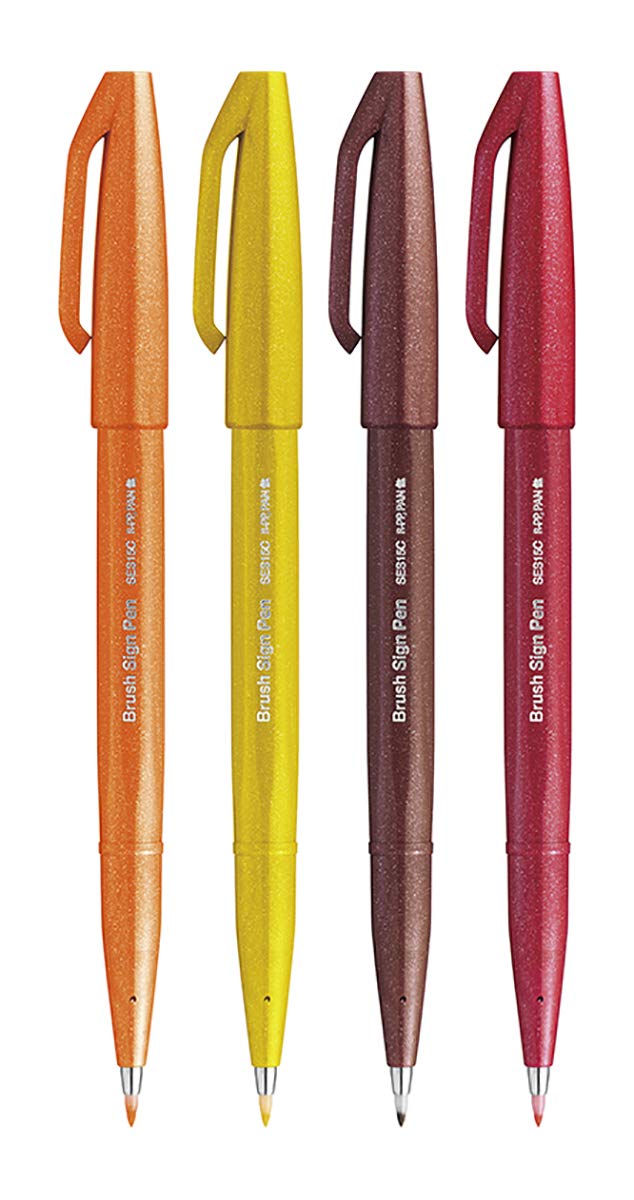 Pentel SES15C Brush Sign Pen Set 4 Piece Assortment Autumn