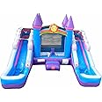 Inflatable Bounce House and Double Slide Combo (Without Blower) - 16' Long x 15' Wide Crossover Pink and Purple Castle Combo Bouncer, Kids Outdoor Toys and Jumpers