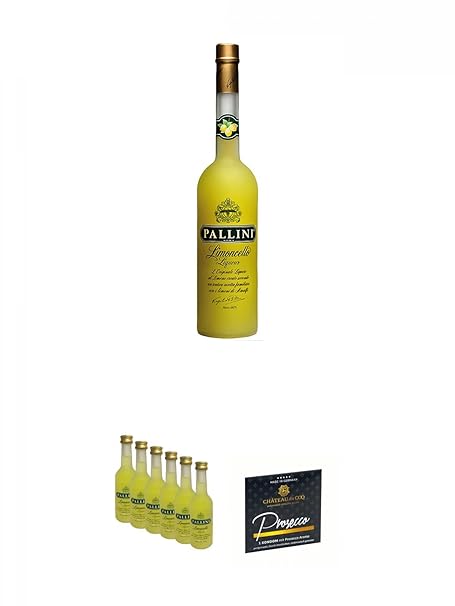 Pallini Limoncello aus Italien 0,5 Liter + Pallini Limoncello aus Italien 6 x 0,05 Liter MINIATUR + Chateau du COQ Prosecco K