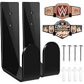 Goqeut Championship Belt Wall Mount Display Holder Set, Professional Wrestling Title Belt Hanger for WWE AEW Belts, Easy Install Wall Organizer Rack (2Pcs Black)