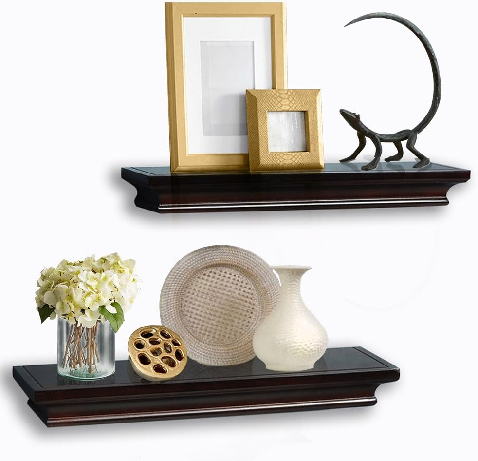 AHDECOR Floating Shelves Espresso, Ledge Wall Shelf for Small Display Items with 4" Deep, 2Pack